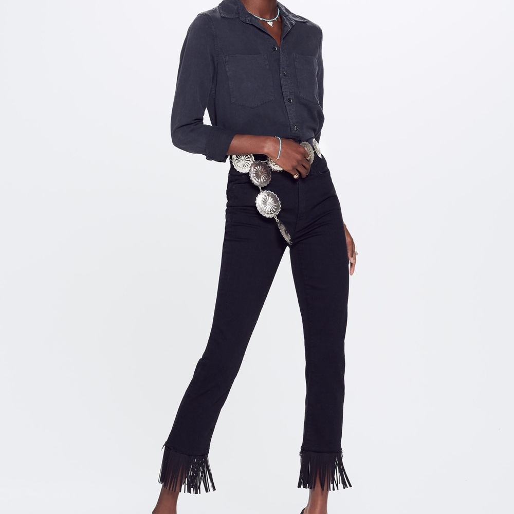 Women's Black High Waisted Rascal Crop Fray The Whip size: 28